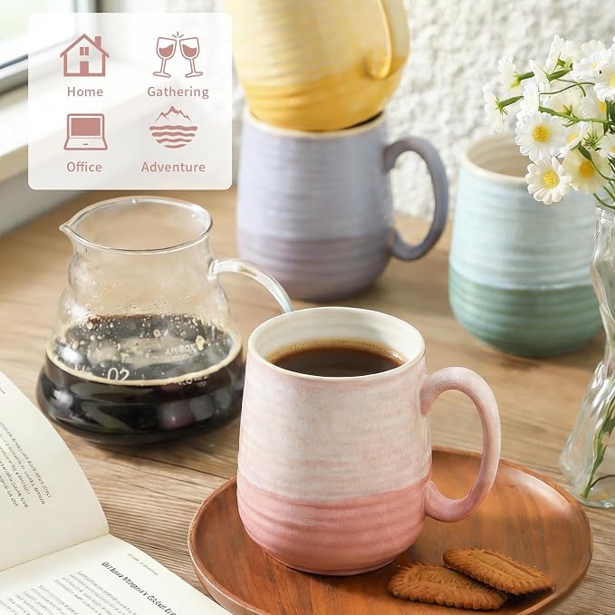 HASENSE Porcelain Coffee Mugs Set of 4, 12 Oz Two-Tone Reactive Glaze Coffee - Image 2