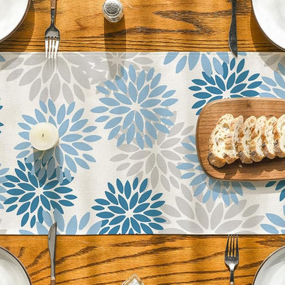 Artoid Mode Light Blue Dahlia Floral Pinnata Summer Table Runner, Seasonal - Image 7