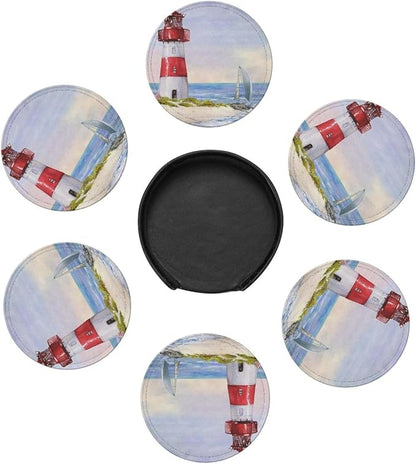 6 Pcs Coastal Lighthouse Leather Coasters - Image 7