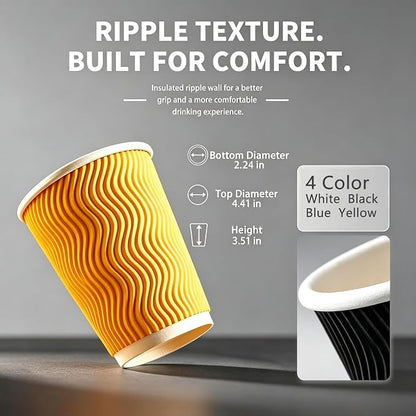 MOUMOULIFE 12 oz Disposable Paper Coffee Cups, 100 Pack 4-Color Assortment - Image 2