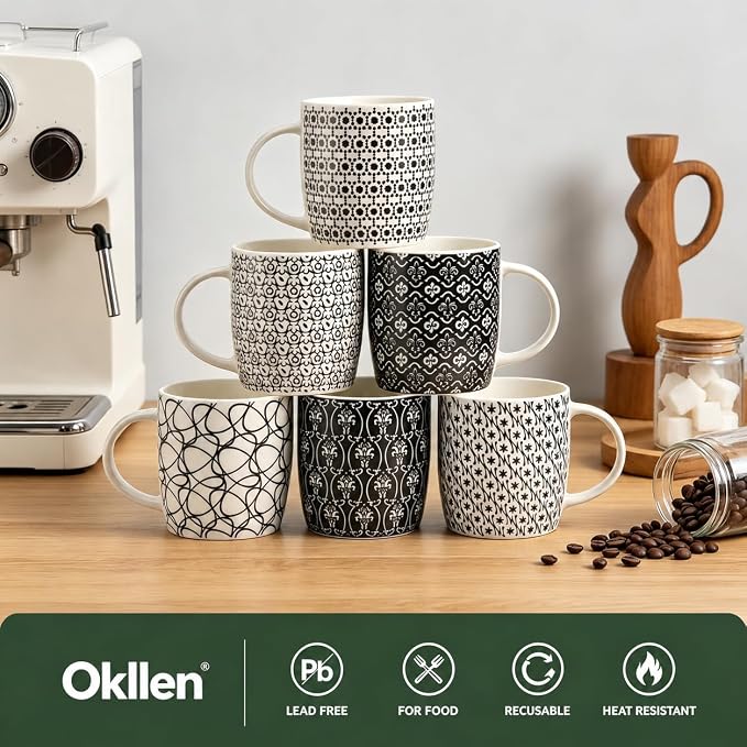 Okllen 6 Pack 11.5 Oz Coffee Mugs Geometric Textured, Ceramic Coffee Mugs - Image 6