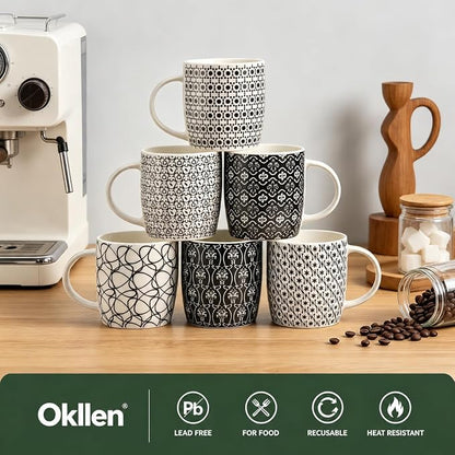 Okllen 6 Pack 11.5 Oz Coffee Mugs Geometric Textured, Ceramic Coffee Mugs - Image 6