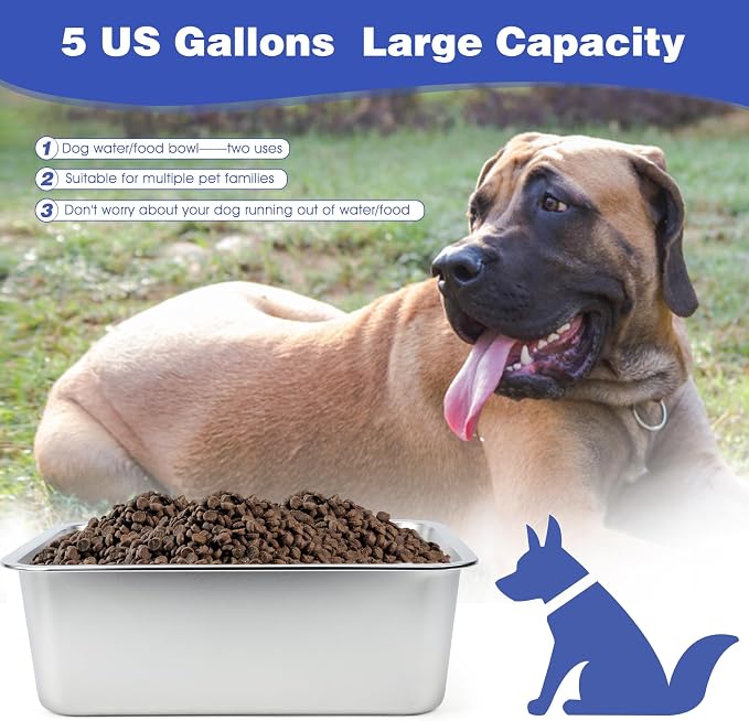 5 Gallon Large Dog Water Bowl, Stainless Steel Bowl, Giant Dogs | 5 Gallon - Image 3