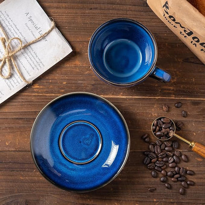 Porcelain Coffee Cup with Saucer Spoon, Vintage Design Ceramic Latte Art - Image 5