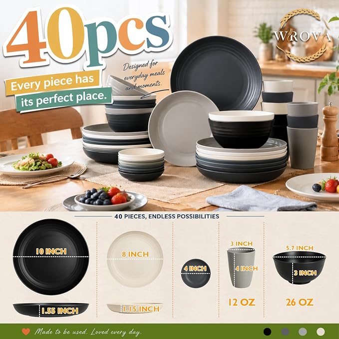 Kitchen Plates and Bowls Sets 40PCS, Wheat Straw Dinnerware Sets - Image 2