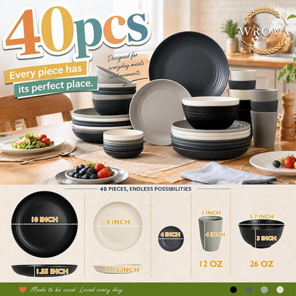 Kitchen Plates and Bowls Sets 40PCS, Wheat Straw Dinnerware Sets - Image 2