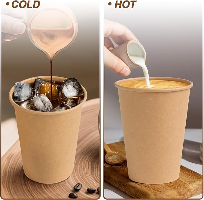 BYSNOW 100 Pack 12 oz Kraft Paper Cups, Disposable Coffee Hot Water Cups | - Image 5