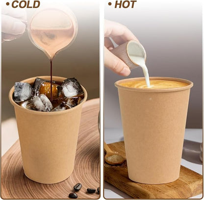 BYSNOW 100 Pack 12 oz Kraft Paper Cups, Disposable Coffee Hot Water Cups | - Image 5