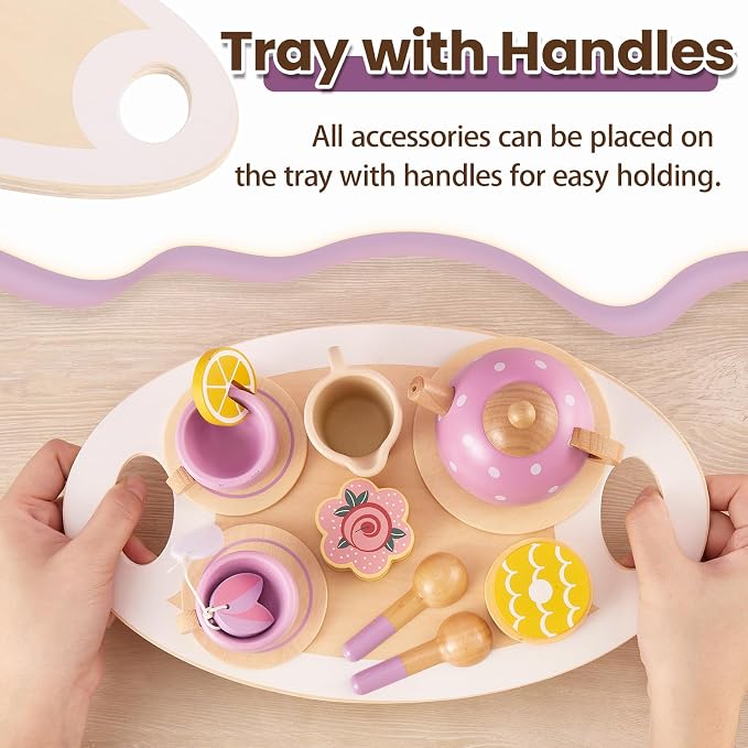 Tea Party Set for Little Girls, Wooden Tea Set for Toddlers 1-3 | Girls Tea - Image 4
