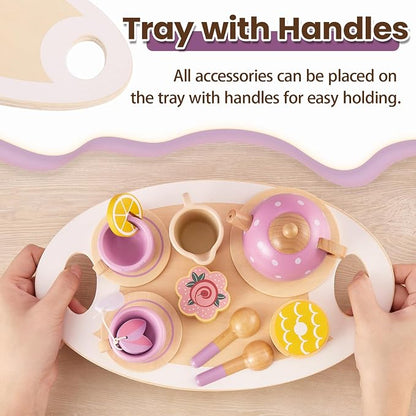 Tea Party Set for Little Girls, Wooden Tea Set for Toddlers 1-3 | Girls Tea - Image 4