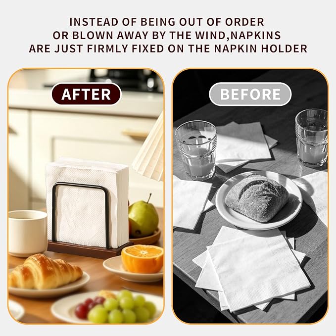 Napkin Holder with Wooden Base and Black Metal Frame, Modern Style - Image 9