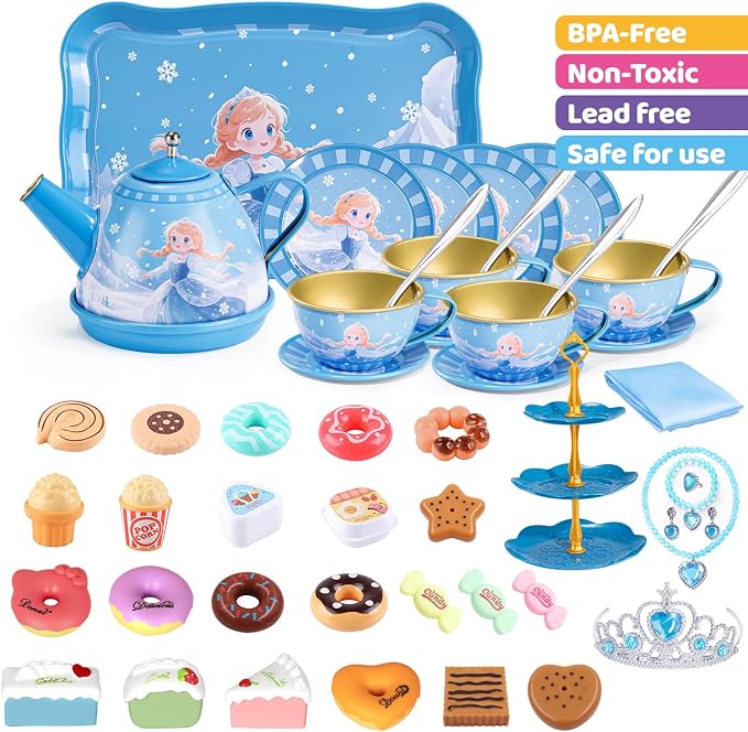 iAOVUEBY Tea Party Set for Little Girls, Kids Pretend Play Kitchen Toys - Image 3