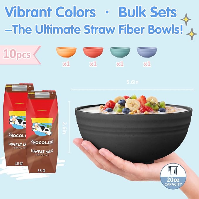Quatish 10 PCS Unbreakable Cereal Bowls, Dishwasher & Microwave Safe Wheat - Image 4