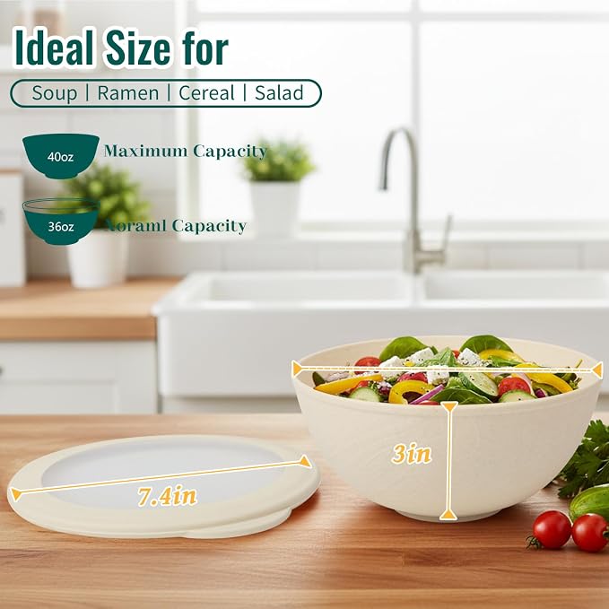 40 OZ Salad Container for Lunch, Unbreakable Wheat Straw Bowls - Image 3