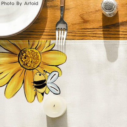 Artoid Mode Beige Bee Sunflower Table Runner, Seasonal Spring Summer Flowers - Image 7