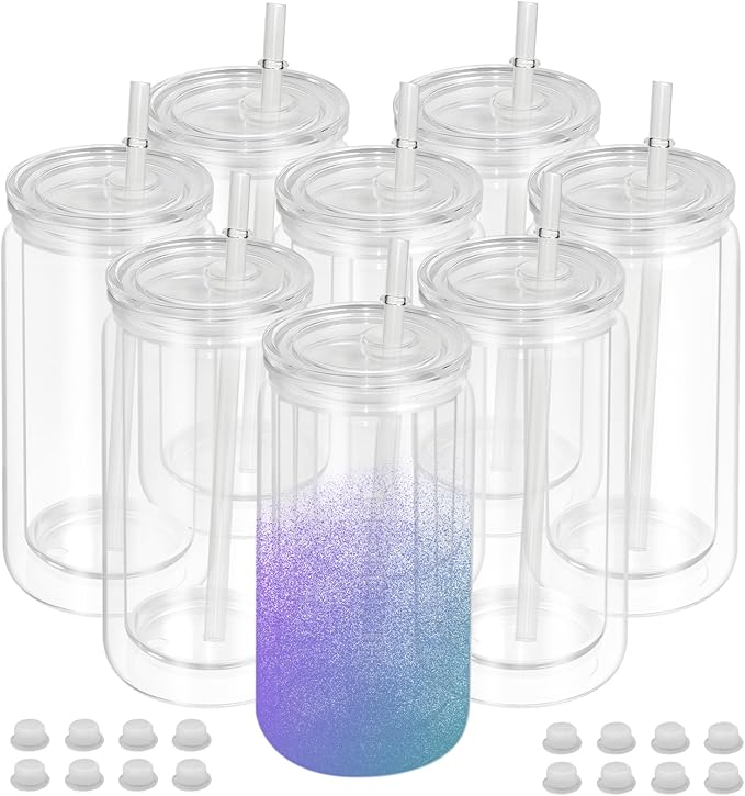 8 PCS Plastic Snow Globe Tumbler, 16Oz Pre-Drilled Double Wall Snowglobe Cup | by AZEAM