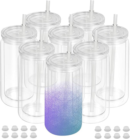 8 PCS Plastic Snow Globe Tumbler, 16Oz Pre-Drilled Double Wall Snowglobe Cup | by AZEAM