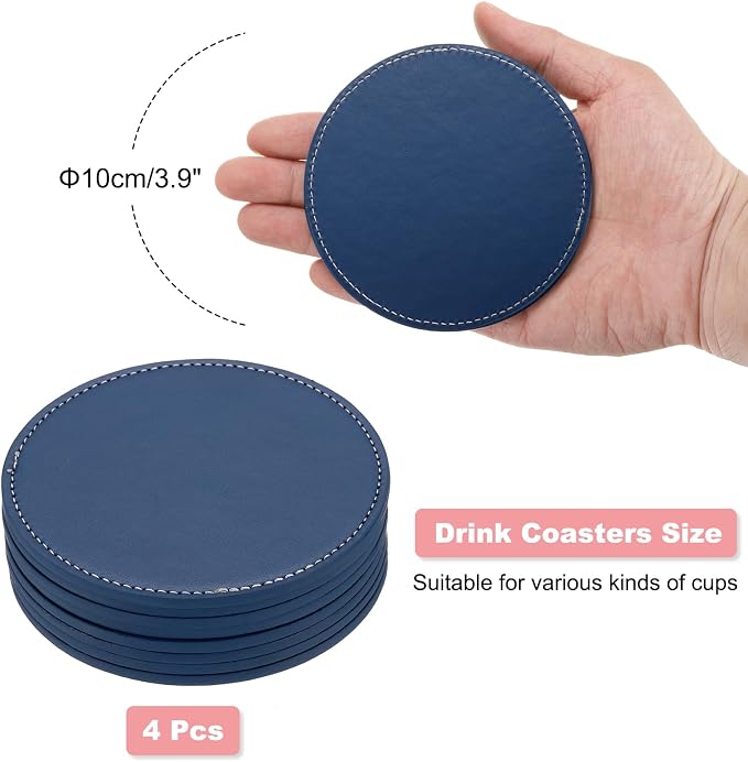 uxcell Round Drink Coasters Set of 4 White Stitched Dual Sided Non-Slip - Image 2