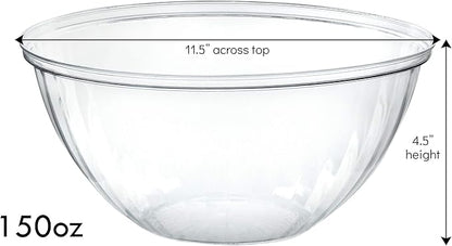PLASTICPRO Disposable 150 Ounce Round Crystal Clear Plastic Snack & Salad Bowls - Chip Bowl, Candy Dish alternatives, Pack of 4