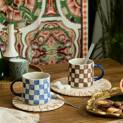 Retro Checkered Ceramic Coffee Mug 16Oz - Image 2