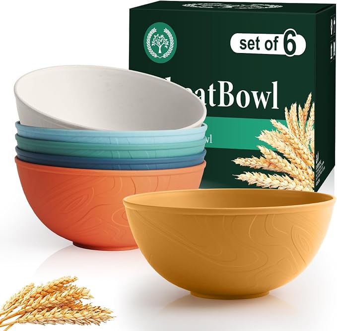 Wheat Straw Bowls Unbreakable Salad Bowls 40 OZ Thick Large Cereal Bowls by HOMIENLY