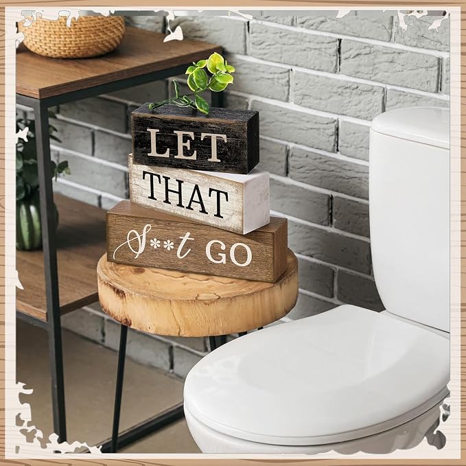 Moucuny 4 Pcs Bathroom Shelf Decor Sign Farmhouse Bathroom Decor and - Image 6