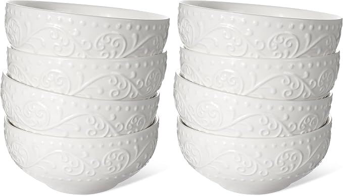 Ceramic Cereal Bowls 26 oz, Embossment Soup Bowls Set of 4, Dishwasher by Artena