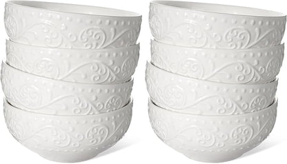 Ceramic Cereal Bowls 26 oz, Embossment Soup Bowls Set of 4, Dishwasher by Artena