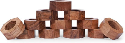 Acacia Wood Napkin Rings Set of 12 – Handmade Octagon Rustic Wooden Napkin by Lahumzco