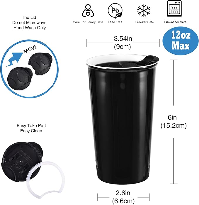 Ceramic Travel Mug, 12oz Unique To Go Coffee Mugs - Image 6
