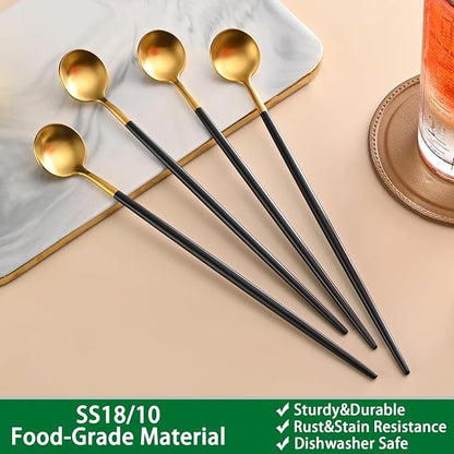 DEHOV 4 PCs 9 Inches Brush Gold Stainless Steel 304 Iced Tea Spoons - Image 3