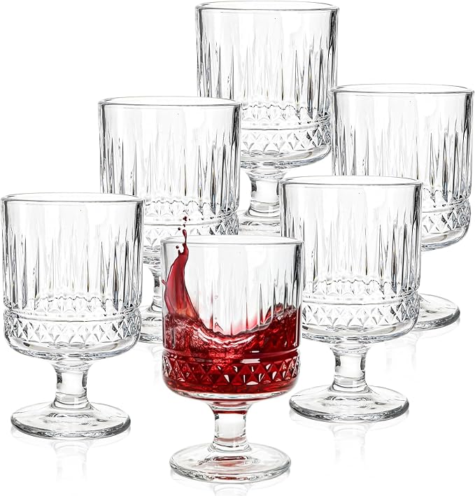 6 Pack Vintage Glass Goblets, 7.5 OZ Small Clear Wine Glasses, Retro Embossed - Image 9