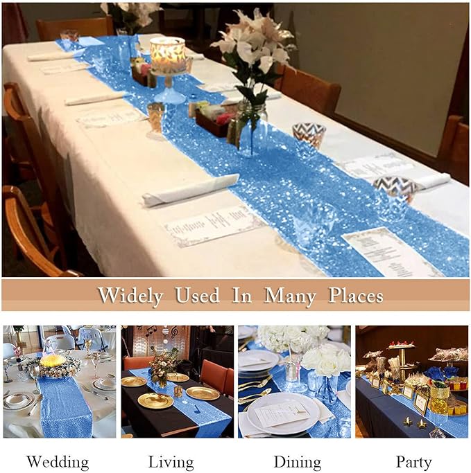 Sequin Table Runner 72Inches Long Baby Blue Table Runner - Image 6