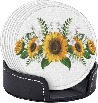 6 Pcs Sunflower Floral Leather Coasters - Image 3