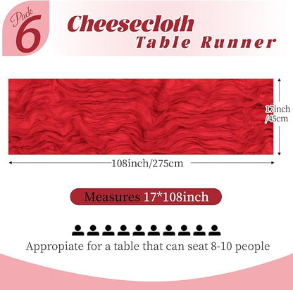 6 Pack Red Cheesecloth Table Runner, 17 x 108 Inch, Gauze Cheese Cloth Table - Image 2