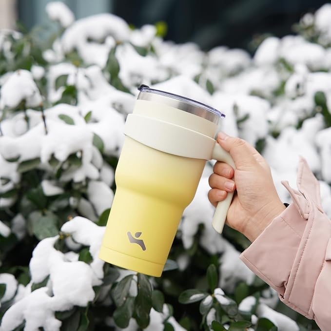 Konokyo 40 oz Tumbler with Handle and Straw, Insulated Travel Mug | Lemon; - Image 7
