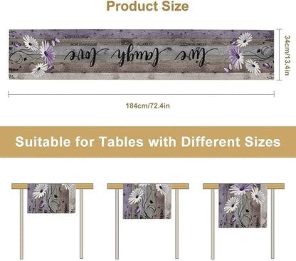 Daisy Floral Table Runner, Rustic Purple Wild Flowers Wooden Boho Spring - Image 5