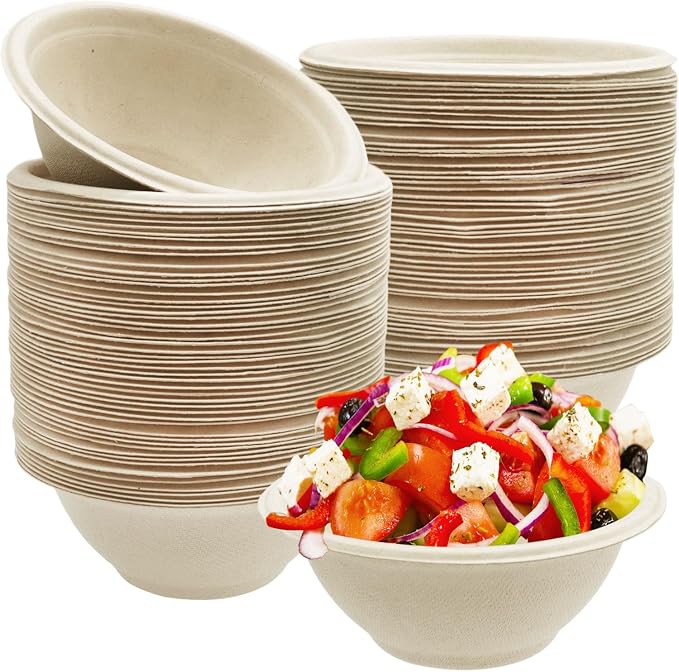 100 Pack Compostable 8 oz Paper Bowls, Small Natural Disposable Paper Bowls | by Tiaiidi