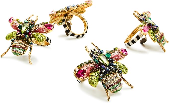 MACKENZIE-CHILDS Metal and Bead Napkin-Ring Set, Beetle | Handcrafted design by Unknown