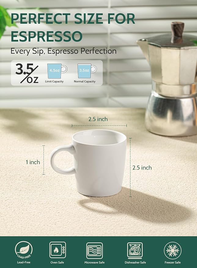 Sweese 3.5oz Porcelain Espresso Cups Set of 4, Mini Coffee Mugs Demitasse Cups - Image 2