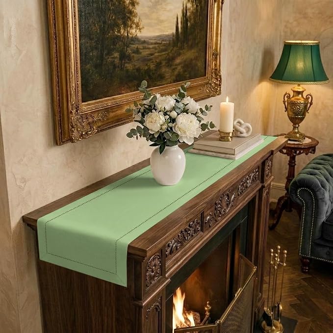 Signature Linen™ by D'Moksha Sage Green Table Runner 60 Inches, 100% Pure Linen by DMokshaHomes