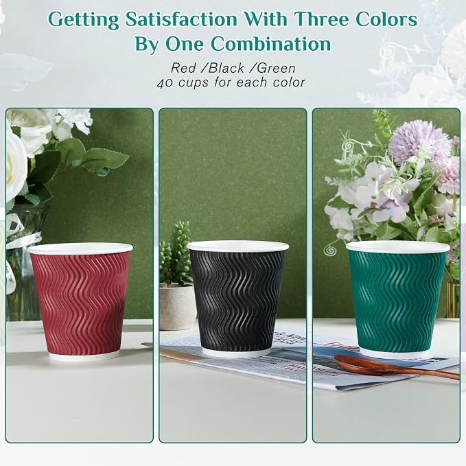 MUCHII 10 oz Insulated Paper Coffee Cups, Disposable, Ripple Design - Image 6