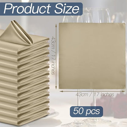 P Pothuiny 50 Pcs Beige Satin Napkins 17 x 17 Inch, Satin Cloth Napkins | - Image 2
