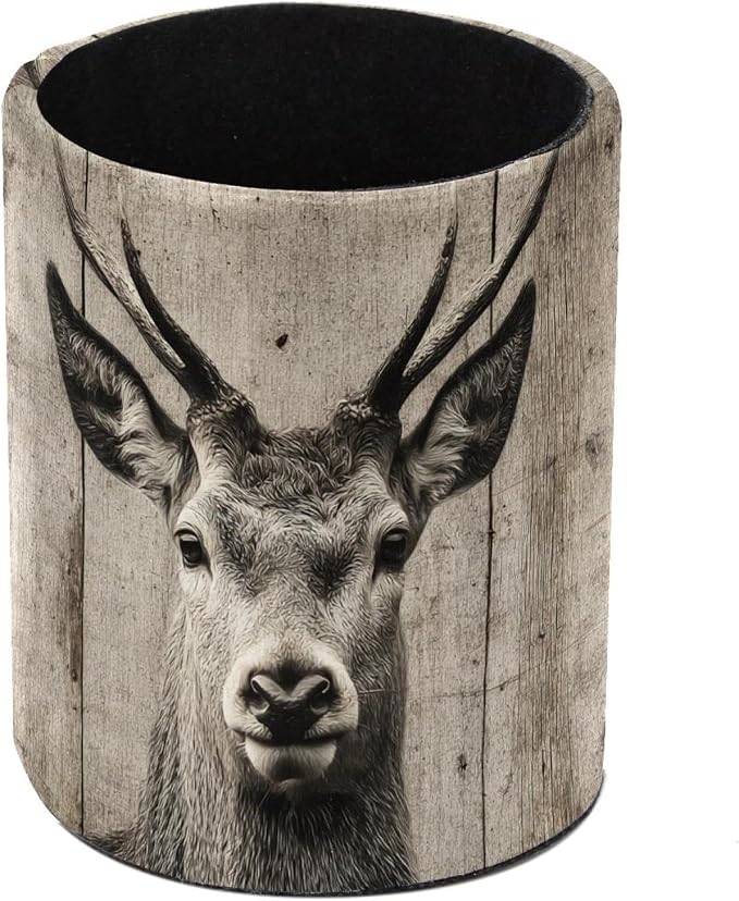 Leather Pen Holder for Desk, Ancient Wooden Wall Deer Pencil Cup Pen Organizer by Unknown