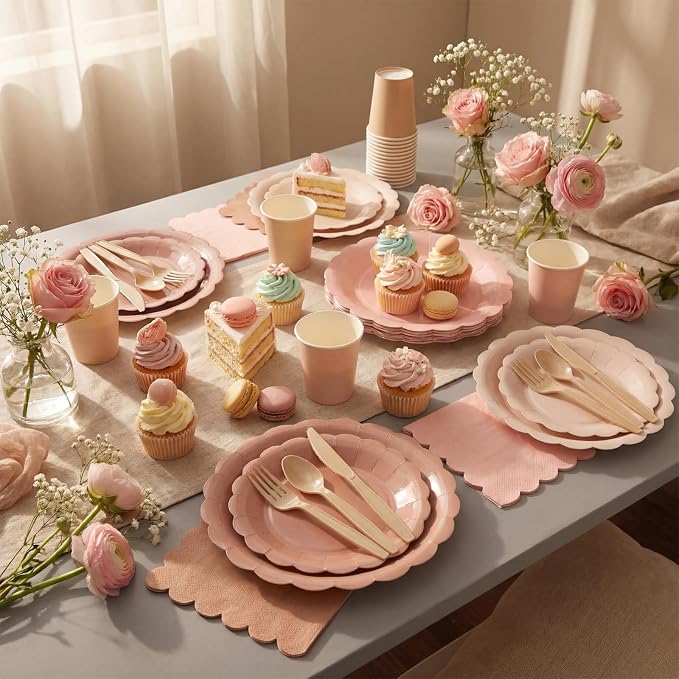 Yaomiao 175 Pcs Brown Paper Plates Boho Disposable Dinnerware Sets - Image 4