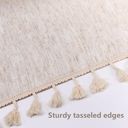 MYSKY HOME Table Cloth 60 in Round Cotton Tablecloth, Heavy Duty Linen Look Waterproof Tablecloths Farmhouse Tablecloth, Soft and Wrinkle Free Table Cover with Beige Tassels for Kitchen Dining, Party