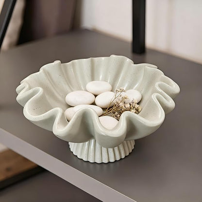 10" Large Handmade Decorative Bowl decor, Handicraft Scalloped Bowls for Modern Home Decor,Ruffle Decor,Key Bowl for Entry Table,Decorative Fruit Bowl for Kitchen Counter,Light Gray