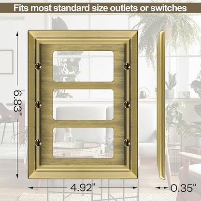 Metal Wall Plate for Electrical Outlets, Decorative Antique Brass Switch Plates Outlet Cover, Light Switch Cover Plate, 3-Gang Wall Plates (Triple Decoretor, 1 Pack)