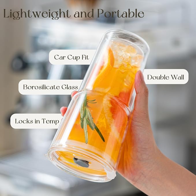KEMORELA 2PCS 20oz Double Wall Glass Tumblers - Image 7