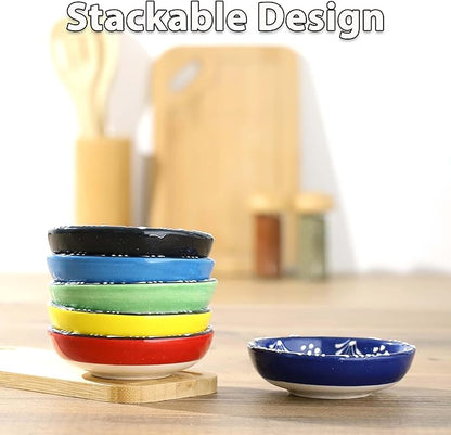 Ceramic Small Dipping Bowls Set of 6, 2.5 Oz Soy Sauce Dish, Handmade Charcuterie, Colorful Pinch, Dishwasher & Microwave Safe Sauce, Mini (BLOOM ARRAY)